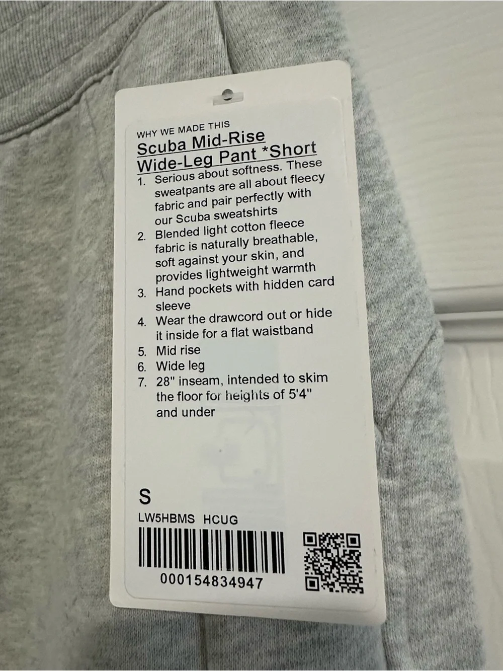 Lululemon Scuba Mid-Rise Wide-Leg Pant *Short Heathered Grey Size S-NWT